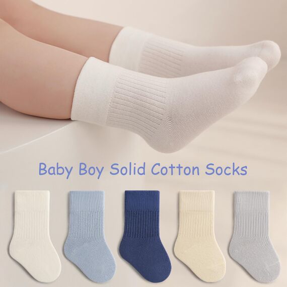 QIYIENDIAN 5 Paare Kleinkind Crew Socken weiche Baumwolle Socken elastische Baby solide Farben für Kinder Jungen Mädchen（Blue,6-12M