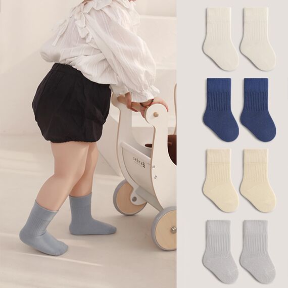 QIYIENDIAN 5 Paare Kleinkind Crew Socken weiche Baumwolle Socken elastische Baby solide Farben für Kinder Jungen Mädchen（Blue,3-5Y
