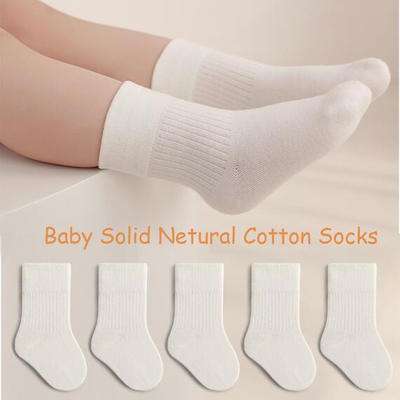 QIYIENDIAN 5 Paare Kleinkind Crew Socken weiche Baumwolle Socken elastische Baby solide Farben für Kinder Jungen Mädchen（White,5-8Y