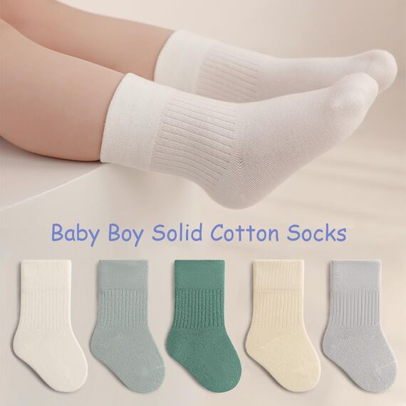 QIYIENDIAN 5 Paare Kleinkind Crew Socken weiche Baumwolle Socken elastische Baby solide Farben für Kinder Jungen Mädchen（Green,3-5Y