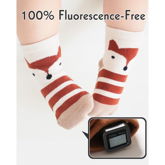 Kyopp 5 Paar Socken Baby Kleinkinder ABS rutschfeste Stoppersocken Kinder Tiermotive Sock Baumwolle Kindersocken Crew Socks