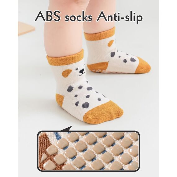 Kyopp 5 Paar Socken Baby Kleinkinder ABS rutschfeste Stoppersocken Kinder Tiermotive Sock Baumwolle Kindersocken Crew Socks