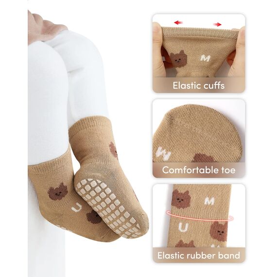 Adorel Baby Stoppersocken Baumwolle Antirutsch Krabbelsocken ABS Socken 6er-Pack Natur 3-5 Jahre (Herstellergröße L)