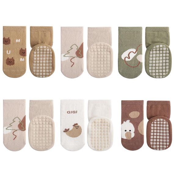 Adorel Baby Stoppersocken Baumwolle Antirutsch Krabbelsocken ABS Socken 6er-Pack Natur 0-12 Monate (Herstellergröße S)