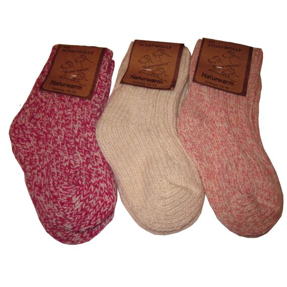 Wowerat Nowegersöckchen 3er Pack Wollsocken Baby Kinder (35-38, rottöne)