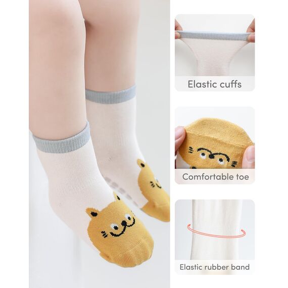 Adorel Baby Stoppersocken Baumwolle Antirutsch Krabbelsocken ABS Socken 6er-Pack Süßer Traum 0-12 Monate (Herstellergröße S)