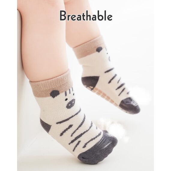 Kyopp 5 Paar Socken Baby Kleinkinder ABS rutschfeste Stoppersocken Kinder Tiermotive Sock Baumwolle Kindersocken Crew Socks