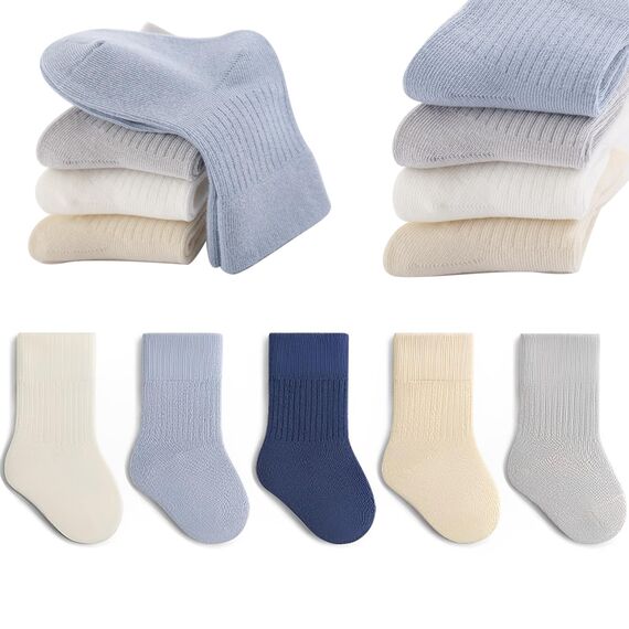 QIYIENDIAN 5 Paare Kleinkind Crew Socken weiche Baumwolle Socken elastische Baby solide Farben für Kinder Jungen Mädchen（Blue,6-12M
