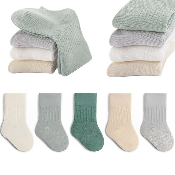 QIYIENDIAN 5 Paare Kleinkind Crew Socken weiche Baumwolle Socken elastische Baby solide Farben für Kinder Jungen Mädchen（Green,1-3Y