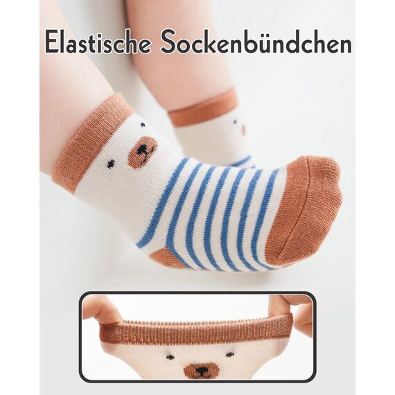 Kyopp 10 Paar Stoppersocken Baby Kleinkinder ABS rutschfeste Socken Gestreift Baumwolle Socks