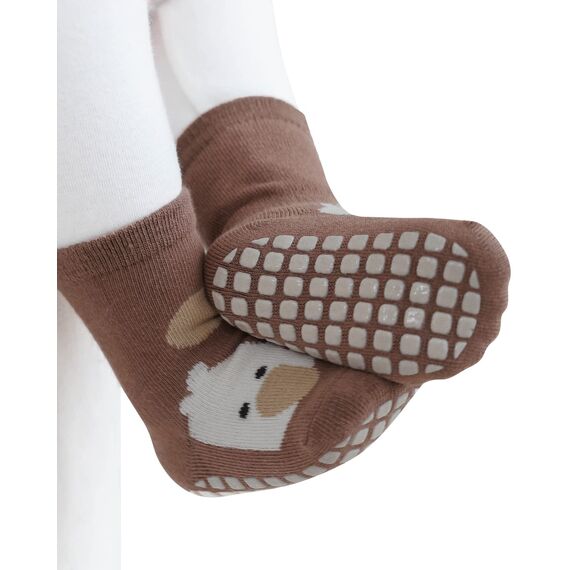 Adorel Baby Stoppersocken Baumwolle Antirutsch Krabbelsocken ABS Socken 6er-Pack Natur 0-12 Monate (Herstellergröße S)