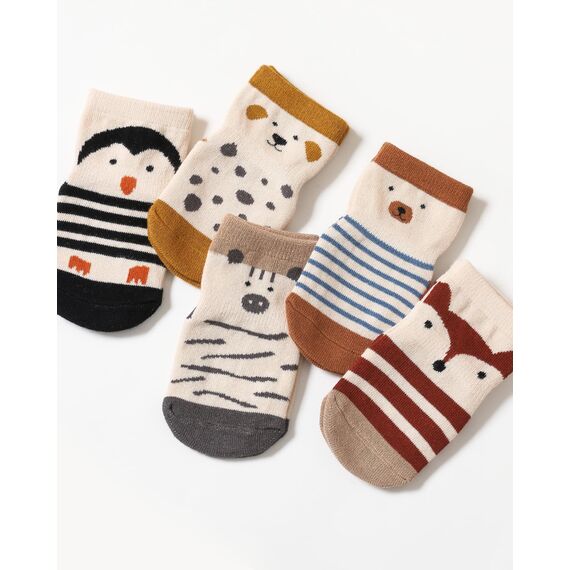 Kyopp 5 Paar Socken Baby Kleinkinder ABS rutschfeste Stoppersocken Kinder Tiermotive Sock Baumwolle Kindersocken Crew Socks