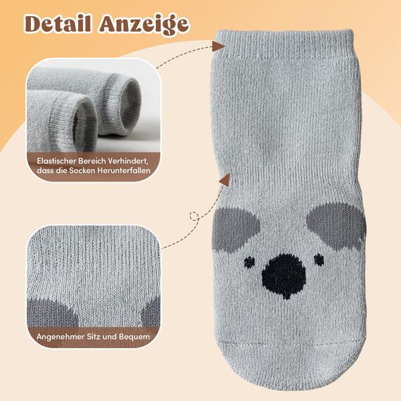 SockWaddles Stoppersocken Kinder Baby Dicke Vollfrottee - 5 Paar Thermosocken Kinde, ABS Krabbelsocken Baby mit Tiermotiven für Jungen und Mädche(1-3Jahre)