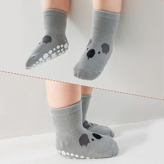 SockWaddles Stoppersocken Kinder Baby, 5 Paar ABS Atmungsaktiv Antirutschsocken Kinder, Krabbelsocken Baby Baumwolle, Jungen und Mädchen Crew Socken mit Tiere