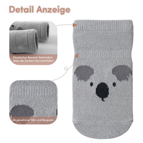 SockWaddles Stoppersocken Kinder Baby, 5 Paar ABS Atmungsaktiv Antirutschsocken Kinder, Krabbelsocken Baby Baumwolle, Jungen und Mädchen Crew Socken mit Tiere