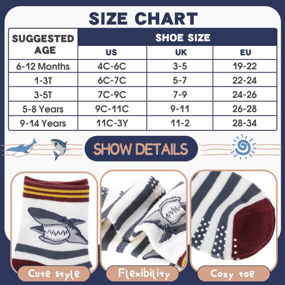 ANTSANG Stoppersocken Kinder Baby Jungen Socken Anti Rutsch / Rutschfeste Geschenk Socken Baumwolle Antirutschsocken für Kinder Jungen Kleinkind 12 Paar(Braun gestreift (12 Paar),22-24)