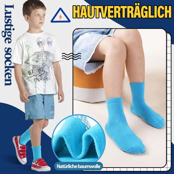 Welwoos Stoppersocken Kinder Baby Jungen Antirutschsocken Kinder Anti Rutsch Rutschfeste Lustige Geschenk Baumwolle Socken Kinder Jungen 12 Paare(Helle Farben,30-34)