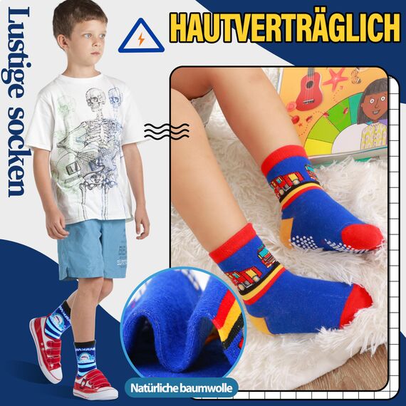 Welwoos Stoppersocken Kinder Baby Jungen Antirutschsocken Kinder Anti Rutsch Rutschfeste Lustige Geschenk Baumwolle Socken Kinder Jungen 12 Paare(Verschiedene,30-34)