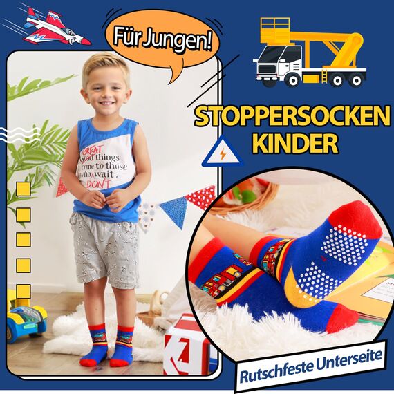 Welwoos Stoppersocken Kinder Baby Jungen Antirutschsocken Kinder Anti Rutsch Rutschfeste Lustige Geschenk Baumwolle Socken Kinder Jungen 12 Paare(Verschiedene,26-30)