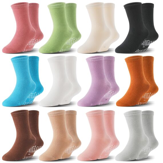 Welwoos Stoppersocken Kinder Baby Jungen Antirutschsocken Kinder Anti Rutsch Rutschfeste Lustige Geschenk Baumwolle Socken Kinder Jungen 12 Paare(Helle Farben,6-12 Monat)