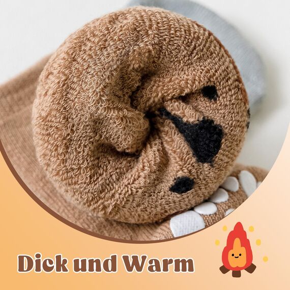 SockWaddles Stoppersocken Kinder Baby Dicke Vollfrottee - 5 Paar Thermosocken Kinde, ABS Krabbelsocken Baby mit Tiermotiven für Jungen und Mädche(1-3Jahre)