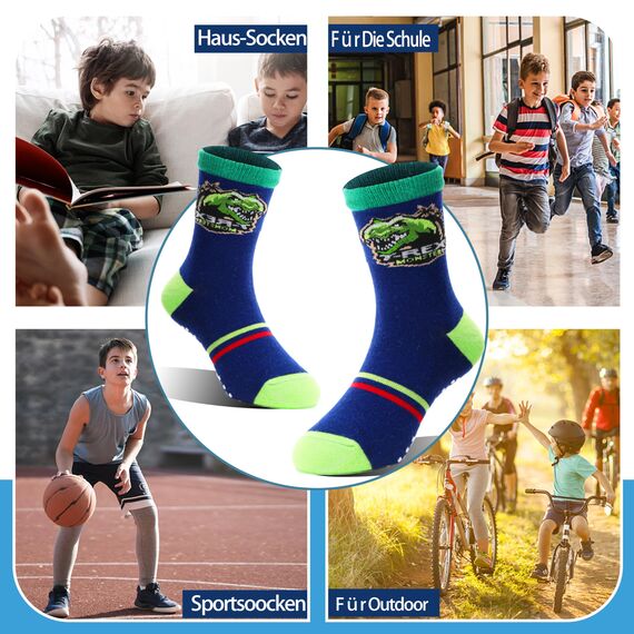 Welwoos Stoppersocken Kinder Baby Jungen Antirutschsocken Kinder Anti Rutsch Rutschfeste Lustige Geschenk Baumwolle Socken Kinder Jungen 12 Paare(Dinosaurier,30-34)