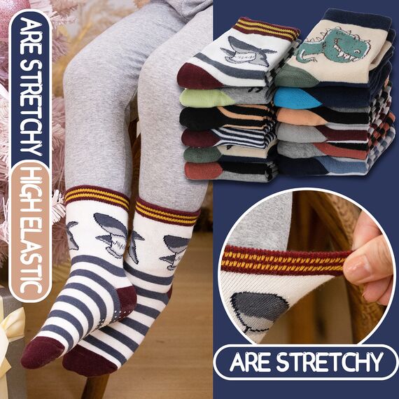 ANTSANG Stoppersocken Kinder Baby Jungen Socken Anti Rutsch / Rutschfeste Geschenk Socken Baumwolle Antirutschsocken für Kinder Jungen Kleinkind 12 Paar(Braun gestreift (12 Paar),19-22)