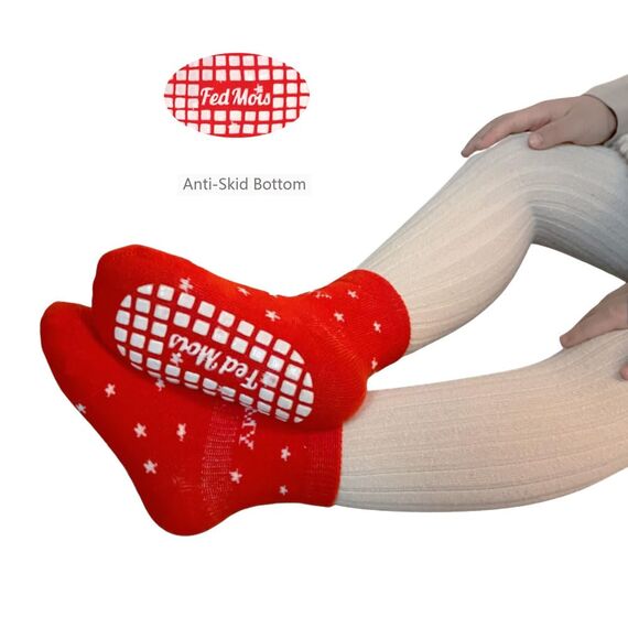 FedMois 5er Pack Baby Kleinkinder ABS rutschfeste Socken Sneaker Socken Tiermotive Baumwolle, Weihnachten, 0-1 Jahr