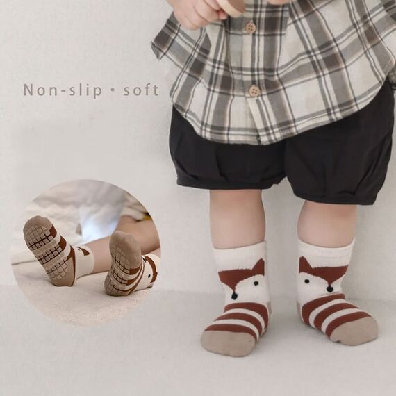 FedMois 5er Pack Baby Kleinkinder ABS rutschfeste Socken Sneaker Socken Tiermotive Baumwolle, Pinguin, 5-7 Jahre