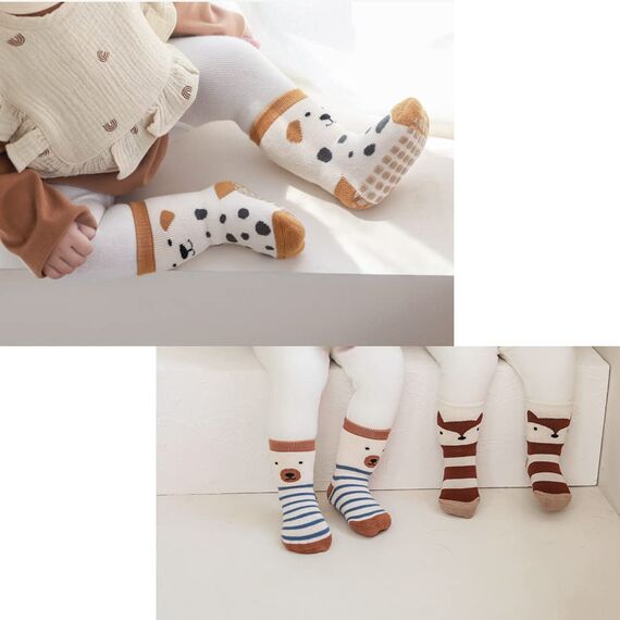 Exemaba Baby Socken Anti Rutsch Dicke - 5 Paar Winter Warme Kleinkinder Rutschsocken Krabbelsocken für Mädchen Jungen(B1,S/6-12 Monate)