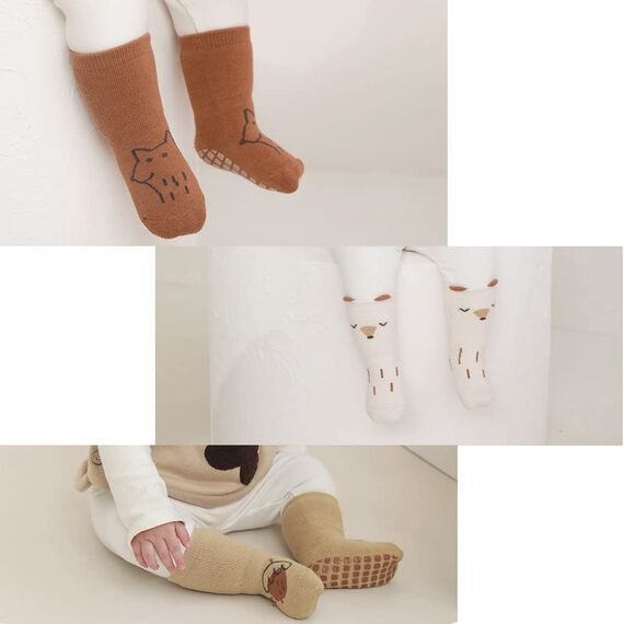 Exemaba Baby Socken Anti Rutsch Dicke - 5 Paar Winter Warme Kleinkinder Rutschsocken Krabbelsocken für Mädchen Jungen(C1,L/3-5 Jahre)