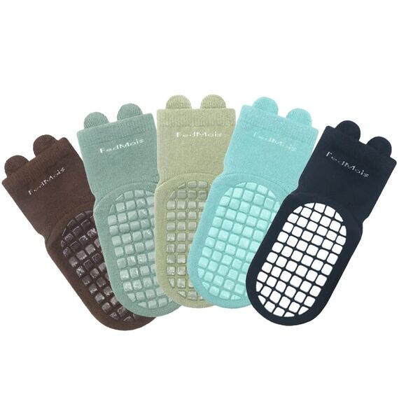 FedMois 5er Pack Baby Kleinkinder ABS rutschfeste Socken Sneaker Socken Tiermotive Baumwolle, Dinosaurier, 3-5 Jahre