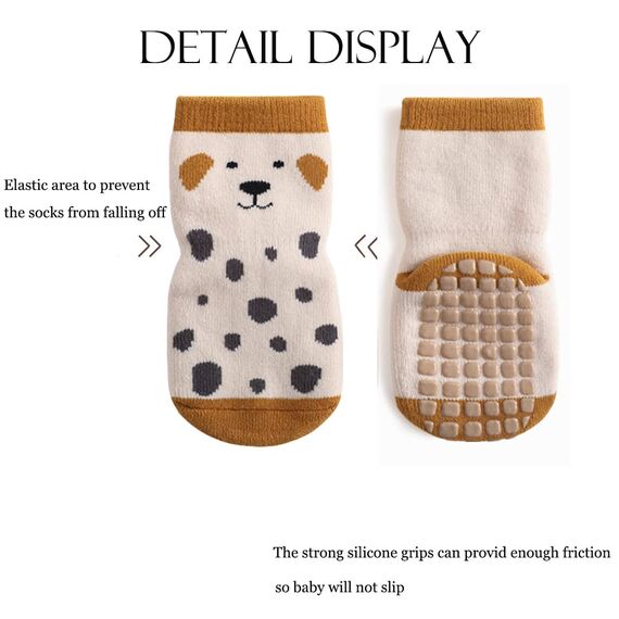 Exemaba Baby Socken Anti Rutsch Dicke - 5 Paar Winter Warme Kleinkinder Rutschsocken Krabbelsocken für Mädchen Jungen(B1,L/3-5 Jahre)