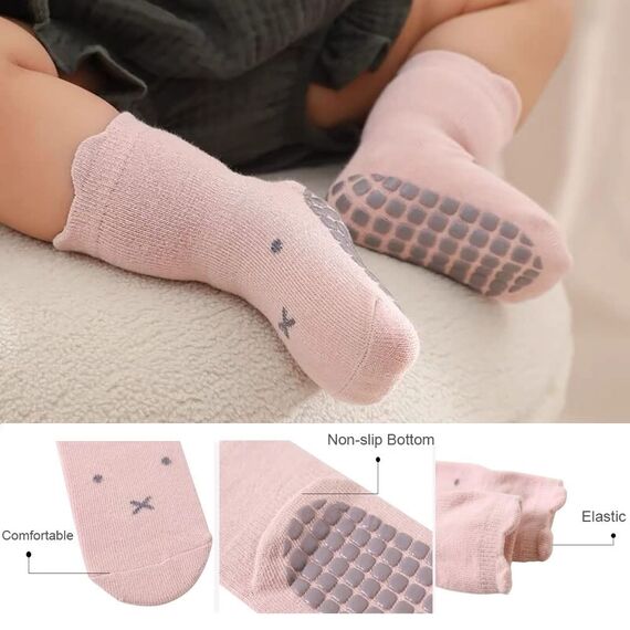 FedMois 5er Pack Baby Kleinkinder ABS rutschfeste Socken Sneaker Socken Tiermotive Baumwolle, Mehrfarbig, 3-5 Jahre