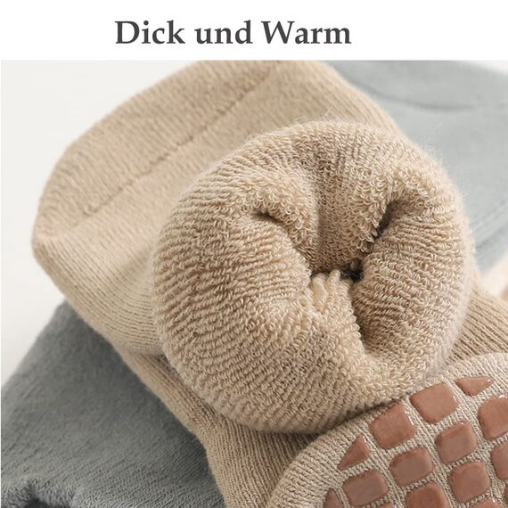 Exemaba Baby Socken Anti Rutsch Dicke - 5 Paar Winter Warme Kleinkinder Rutschsocken Krabbelsocken für Mädchen Jungen(A1,L/3-5 Jahre)