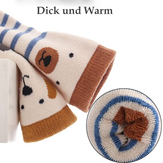 Exemaba Baby Socken Anti Rutsch Dicke - 5 Paar Winter Warme Kleinkinder Rutschsocken Krabbelsocken für Mädchen Jungen(B1,S/6-12 Monate)