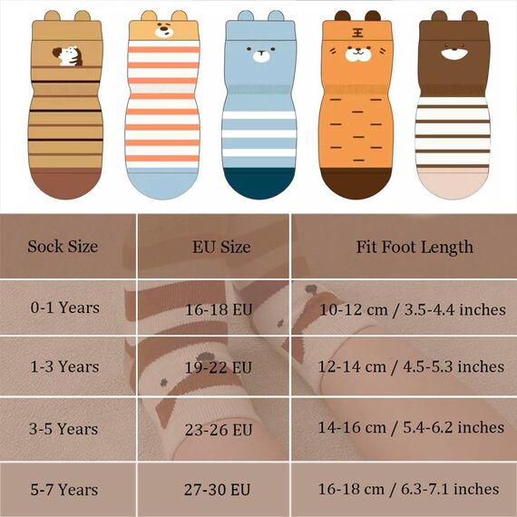 FedMois 5er Pack Baby Kleinkinder ABS rutschfeste Socken Sneaker Socken Tiermotive Baumwolle, Zebra, 5-7 Jahre