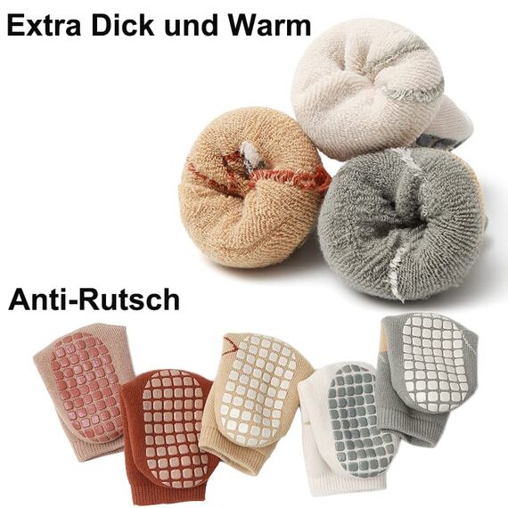 Exemaba Baby Socken Anti Rutsch Dicke - 5 Paar Winter Warme Kleinkinder Rutschsocken Krabbelsocken für Mädchen Jungen(E1,L/3-5 Jahre)