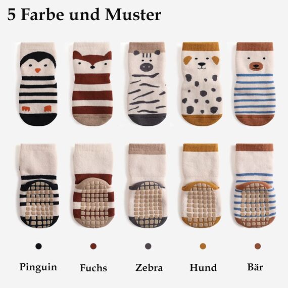 Exemaba Baby Socken Anti Rutsch Dicke - 5 Paar Winter Warme Kleinkinder Rutschsocken Krabbelsocken für Mädchen Jungen(B1,S/6-12 Monate)