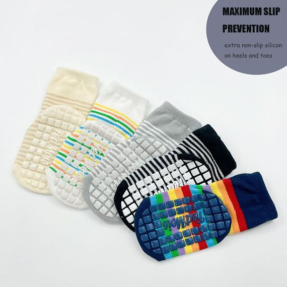 FedMois 5er Pack Baby Kleinkinder ABS rutschfeste Socken Sneaker Socken Tiermotive Baumwolle, Tiere, 3-5 Jahre