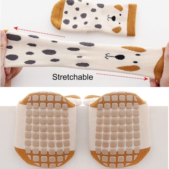 Exemaba Baby Socken Anti Rutsch Dicke - 5 Paar Winter Warme Kleinkinder Rutschsocken Krabbelsocken für Mädchen Jungen(B1,L/3-5 Jahre)