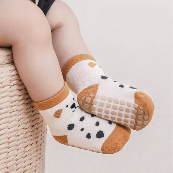 FedMois 5er Pack Baby Kleinkinder ABS rutschfeste Socken Sneaker Socken Tiermotive Baumwolle, Pinguin, 5-7 Jahre