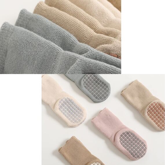 Exemaba Baby Socken Anti Rutsch Dicke - 5 Paar Winter Warme Kleinkinder Rutschsocken Krabbelsocken für Mädchen Jungen(A1,L/3-5 Jahre)