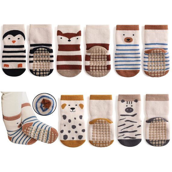 Exemaba Baby Socken Anti Rutsch Dicke - 5 Paar Winter Warme Kleinkinder Rutschsocken Krabbelsocken für Mädchen Jungen(B1,S/6-12 Monate)