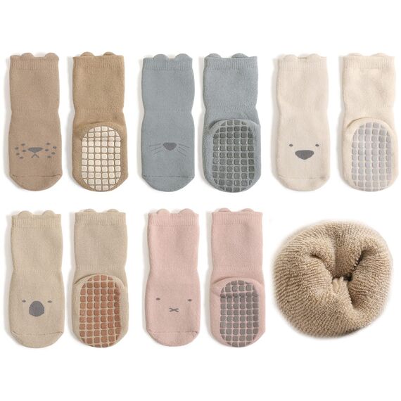 Exemaba Baby Socken Anti Rutsch Dicke - 5 Paar Winter Warme Kleinkinder Rutschsocken Krabbelsocken für Mädchen Jungen(A1,L/3-5 Jahre)