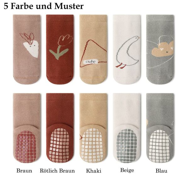 Exemaba Baby Socken Anti Rutsch Dicke - 5 Paar Winter Warme Kleinkinder Rutschsocken Krabbelsocken für Mädchen Jungen(E1,L/3-5 Jahre)