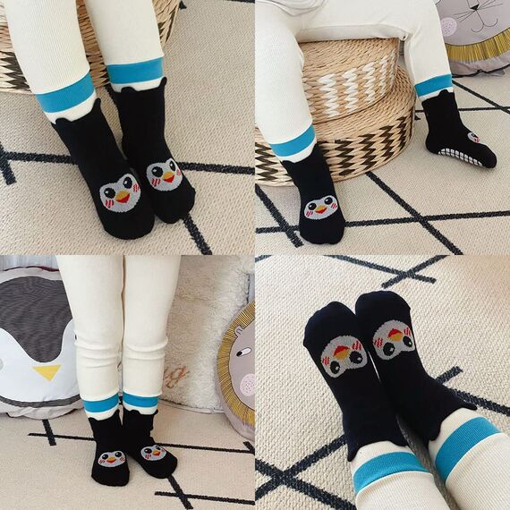 FedMois 5er Pack Baby Kleinkinder ABS rutschfeste Socken Sneaker Socken Tiermotive Baumwolle, Panda, 1-3 Jahre