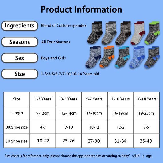 GENTABY Socken Jungen graue Kinder Babysocken - Baumwolle Bunte Sportsocken Neuartige Weiche Elastische - 10 paar für 10-14 Jahre Größe 23-26 27-30 31-34 Kleinkind Mädchen Schulsocken