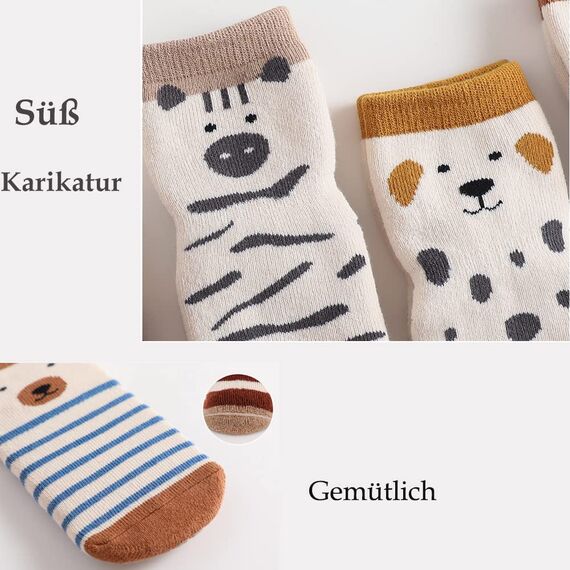 Exemaba Baby Socken Anti Rutsch Dicke - 5 Paar Winter Warme Kleinkinder Rutschsocken Krabbelsocken für Mädchen Jungen(B1,S/6-12 Monate)