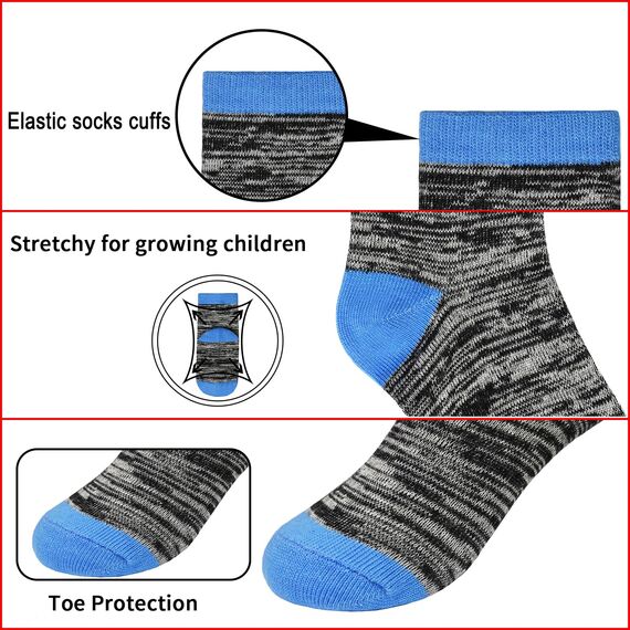 GENTABY Socken Jungen graue Kinder Babysocken - Baumwolle Bunte Sportsocken Neuartige Weiche Elastische - 10 paar für 7-10 Jahre Größe 23-26 27-30 31-34 Kleinkind Mädchen Schulsocken